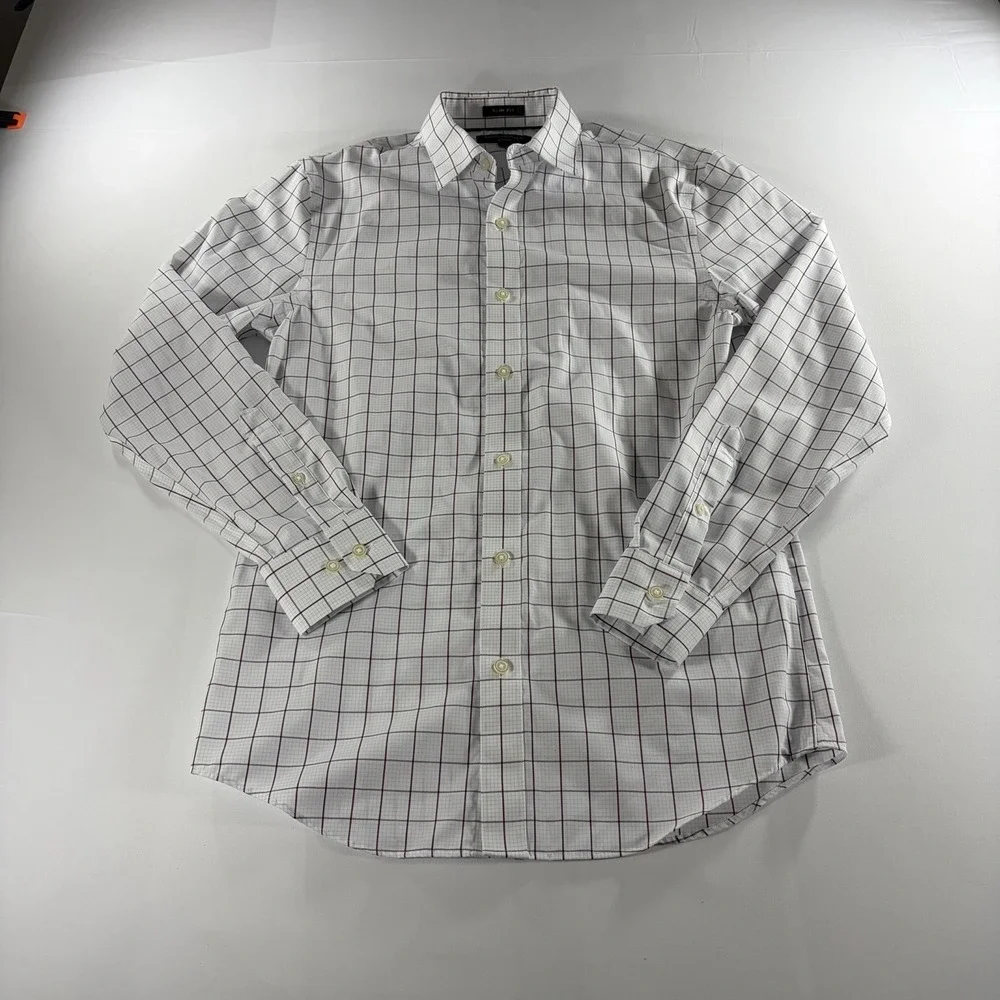 Banana Republic Men's Small Slim Fit Non-Iron Plaid Long Sleeve Dress Shirt